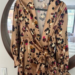 Never Fully Dressed gold satin Midi wrap Dress